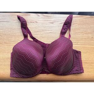 Ashley Stewart Butterfly Bra 44DD Burgundy Zig Zag Gold‎ Padded Straps Underwire